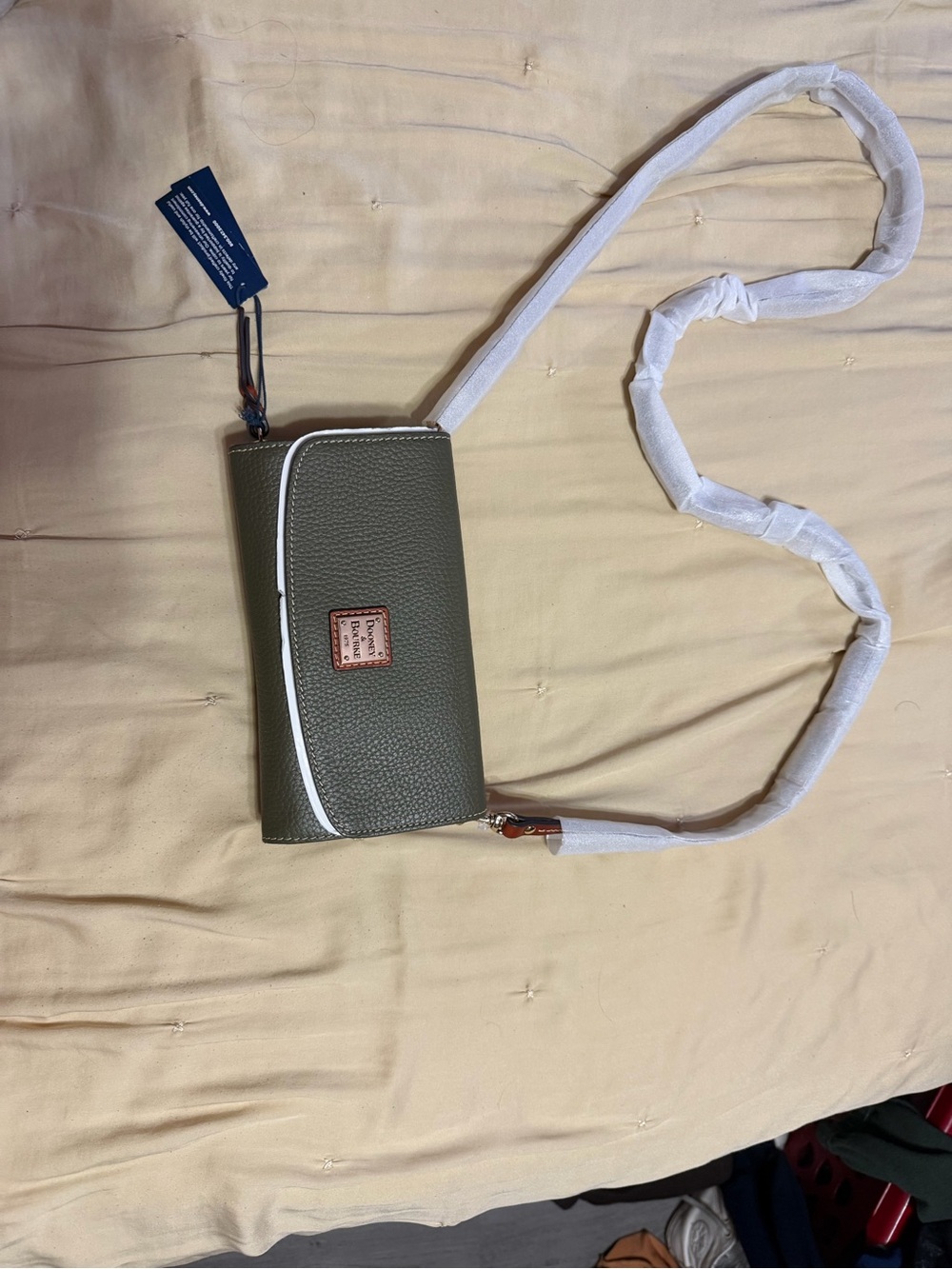 Dooney & Bourke Olive Green Pebble Leather Crossbody with White Trim